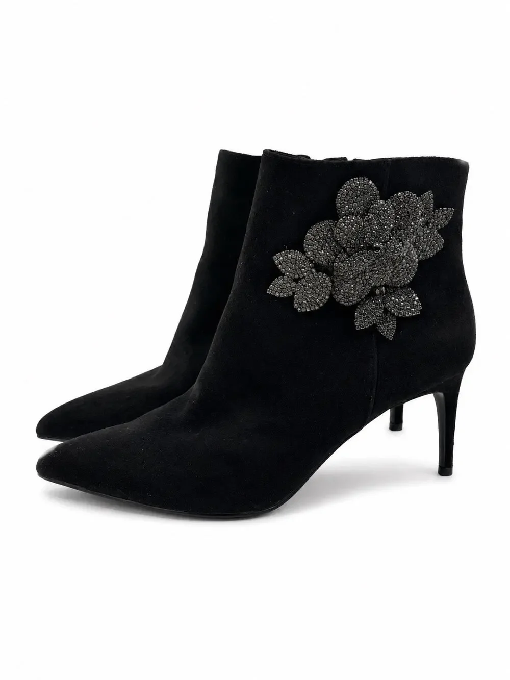 White House Black Market Size 9M Womens Black Booties Rhinestone Accents